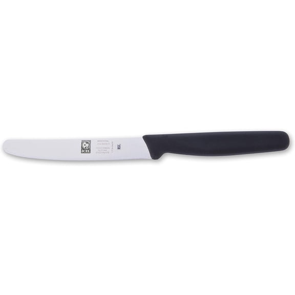 DFVYU-4.25 Inch Straight Edge Round Tip Paring Knife, High Carbon German Stainless Steel Blade, Factory-Sharp Edge, Non-Slip Textured Black Polypropylene Handle