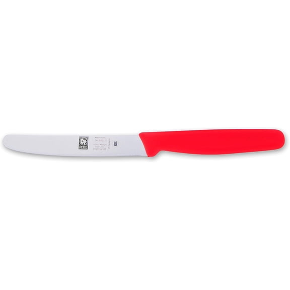 DFVYU-4.25 Inch Straight Edge Round Tip Paring Knife, High Carbon German Stainless Steel Blade, Factory-Sharp Edge, Non-Slip Textured Red Polypropylene Handle