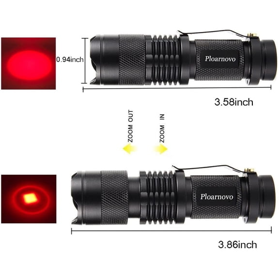 DFVYU-4 Pack Tactical Red LED Flashlight Red Torch Best Mini Red light Handheld Light - Portable, Zoomable, Water & Shock Resistant Red Flashlights with Clip For Fishing Hunting Detector Astrophotogr
