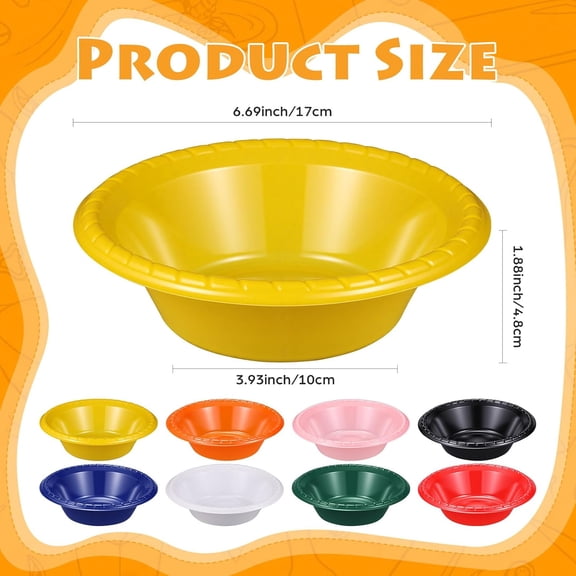 DFVYU-48 Pack 16oz Yellow Disposable Plastic Bowls Dessert, Ice Cream, Salad, Soup Serving Cups for Party, Picnic, Food Snacks (Yellow)