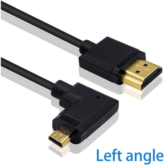 DFVYU-4K Micro HDMI to HDMI Cable (6 inch/ 15cm), Extreme Thin Left Angled Micro-HDMI Male to HDMI Male Cable for GoPro, Digital Camera