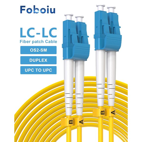 DFVYU-5 Pack 4m(13ft) LC to LC Singlemode Fiber Patch Cable OS2, Individually Tested, Duplex Fiber Patch Cable UPC/UPC, 9/125um LSZH 1G/10GB Yellow Jumper Cord, OS2 Optical Patch Cables