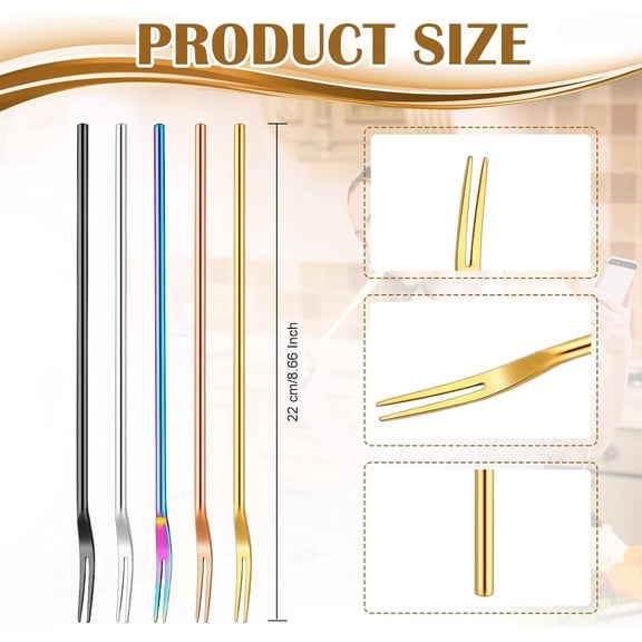 DFVYU-5 Pcs Pickle Fork, 8.66 Inches Long Handle Olive Fork 304 Stainless Steel Pickle Picker Grabber Tool for Jar Cocktail Dessert Fruit, 2 Prong(Multicolor)