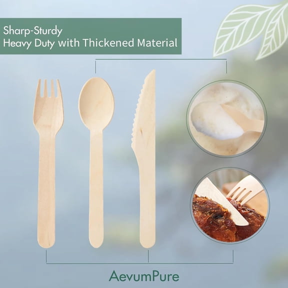 DFVYU-500 Pieces Compostable Wooden Cutlery Set - Disposable Wood Utensils(200 Forks,200 Spoons,100 Knives)-Bamboo Silverware And Plastic Flatware Alternative,Heavy Duty Serving Utensils For Party/Pi
