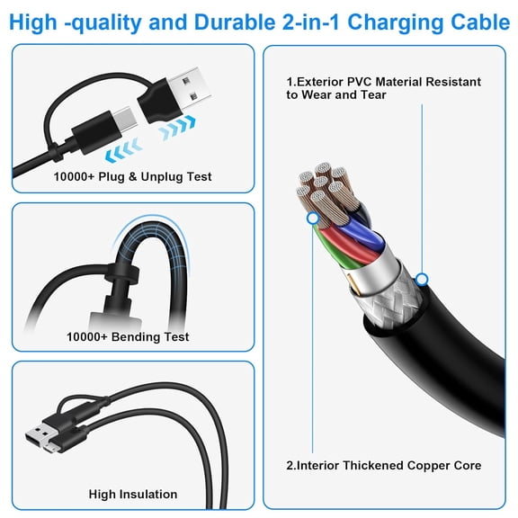 DFVYU-5FT USB-C to Micro USB Charging & Data Cable and USB Adapter, 480Mbps Data Transfer, for Old Android Phones & Tablets and All Micro Devices