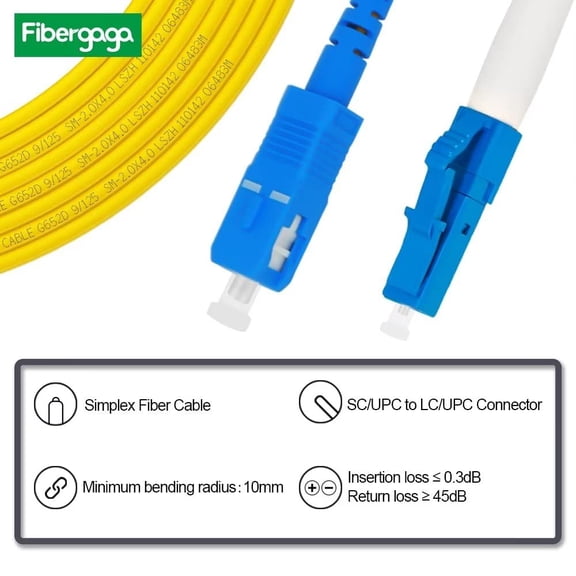DFVYU--5m(16ft) OS2 SC to LC Fiber Patch Cable, Single Mode, Simplex, Length Option: 0.5M(1.6ft)-100m(328ft) 9/125m 2.0mm Diameter Fiber Optic Cable, OS1/OS2 Compatible