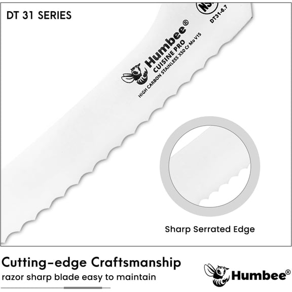 DFVYU-6-Inch Offset Serrated Bread Knife, Premium High Carbon Stainless Steel Blade Knife for Bread with Ergonomic Handle, NSF Certified, DT-31 Series, Black