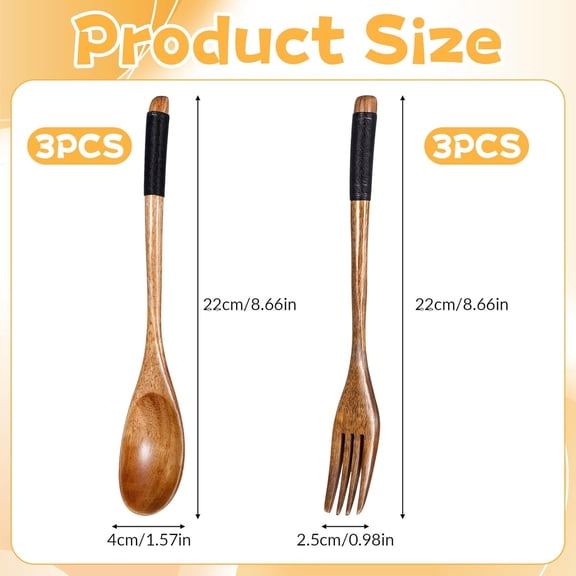 DFVYU-6 PCS Kitchen Wood Dinner Flatware Tableware Set, Wooden Spoon and Fork for Eating Utensil Set Wooden Utensils for Eatings, Reusable Bamboo Eat Utensils for Cooking Eating Kitchen