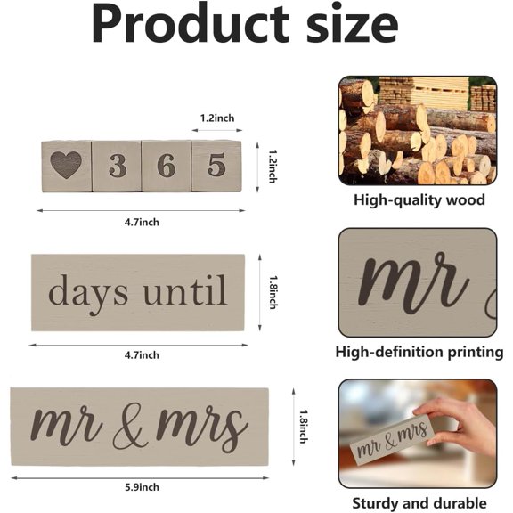 DFVYU-6 Pcs Wooden Engagement Gifts for Couples Wood Engagement Party Decorations Block Wedding Day Countdown Calendar Fiance Gifts for Women Future Mr Mrs Newly Engaged Couples, Khaki