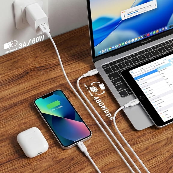 DFVYU-6FT USB A to USB C Cable, 60W Fast Charging Cable Compatible with iPhone 17/17 Pro Max/16/16e/16 Plus/15 Pro Max, Samsung Galaxy S24/S23/S22/S21 Ultra, iPad Gen 4/5/6, CarPlay, White