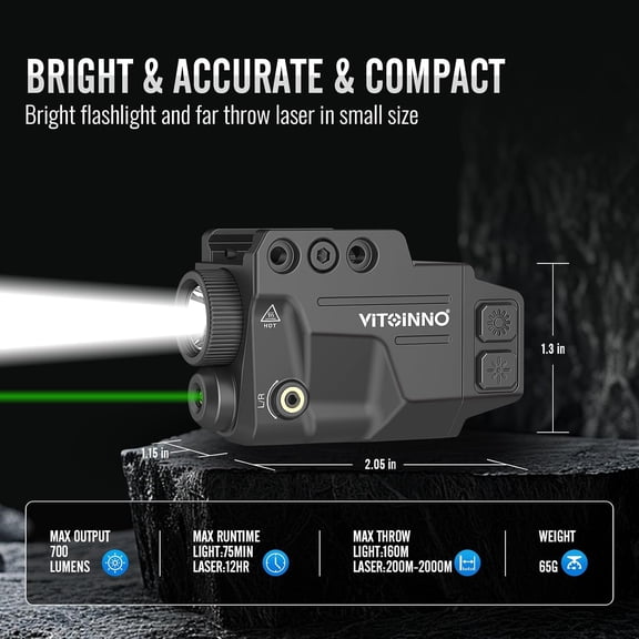 DFVYU-700 Lumens Green Beam and Light Combo, Slidable Tactical Flashlight Compatible with Picatinny Rail, Magnetic Rechargeable