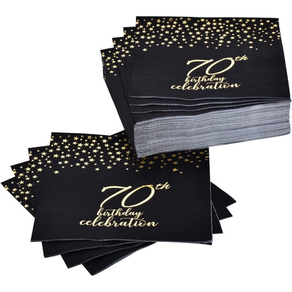 DFVYU-70th Birthday Napkin Disposable Paper Napkins Black and Gold Party Decorations Tableware for Men Woman 70 Birthday Party6.5X6.5in, 3-Ply, 50-Pack)