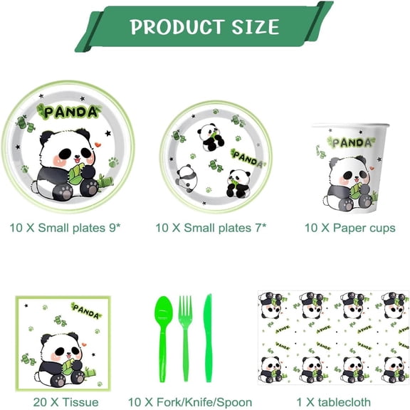 DFVYU-81Pcs Panda Birthday Party Tableware Plates Napkins Cups Knives Spoons Forks Decro,Panda Theme Birthday Supplies