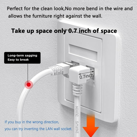 DFVYU-90 Degree CAT6 Ethernet Cable Right Angle Upward Angled White 3ft,RJ45 LAN Gigabit Network Cord Cat 6 90 Degree Adapter,Bandwidth up to 250MHz 1Gbps