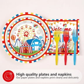 DFVYU-96Pcs County Fair Party Decorations Carnival Circus Plates and Napkins Rustic Farm Barnyard Tableware Set for County Fair Amusement Park Picnic Carnival Birthday Party Supplies, Serves 24
