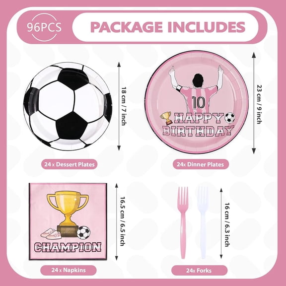 DFVYU-96Pcs Pink Soccer Birthday Party Supplies Pink Soccer Star Plates and Napkins Football Champion Themed Tableware Set for Sports Fans Football Theme Birthday Party SuppliesServes 24