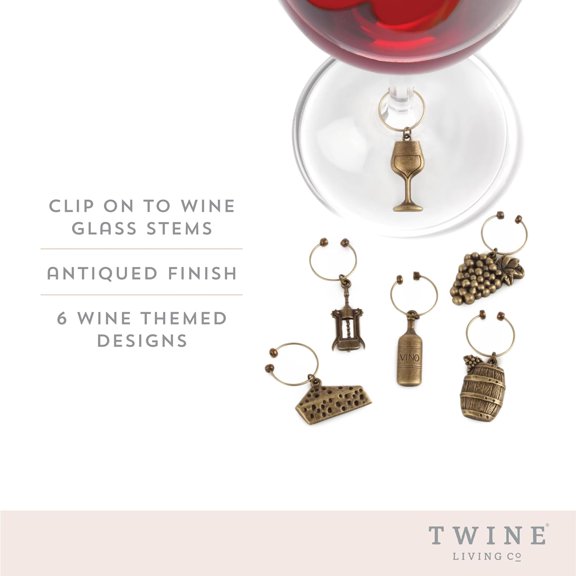 DFVYU-Antiqued Farmhouse Decor Wine Charms and Drink Markers for Wine Glasses, 6 Count