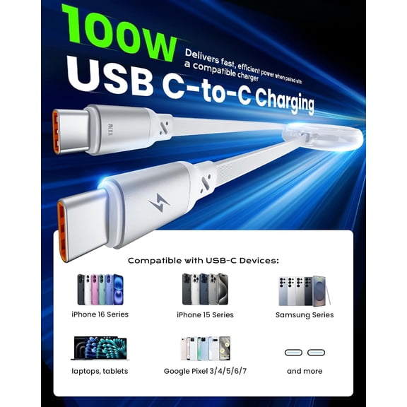 DFVYU-Basix 100W Retractable USB-C Cable, Fast Charging USB C-to-C Cable with 4 Adjustable Cable Lengths, USB C Cable for iPhone 17/17 Air/17 Pro/Pro Max, 16, 15 Series, Samsung S24/23+
