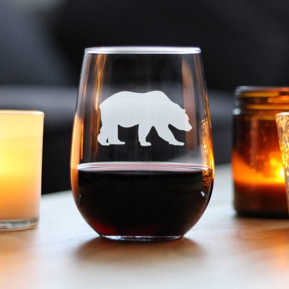 DFVYU-Bear Stemless Wine Glass - Cabin Themed Gifts or Rustic Decor for Women and Men - Engraved Silhouette - Large