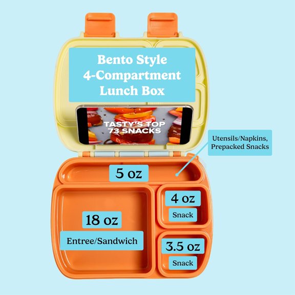 DFVYU-Bento Style Lunch Box, 4 Compartments with Built-In Phone Stand, BPA-Free Plastic, Portable Food Storage Container, Aqua