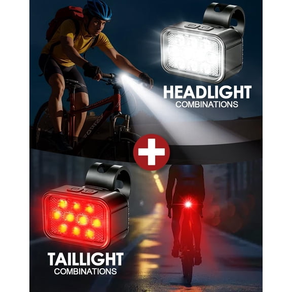 DFVYU-Bike Light, High Lumens Super Bright Bicycle Lite, 6+4 Modes USB Rechargeable Bike Headlight & Taillight Set, Waterproof Safety Bike Front & Rearlight for Road, Mountain, Night Riding
