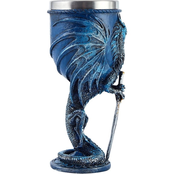 DFVYU-Blue Dragon Goblet Stainless Steel Dungeons and Dragons Gift Chalice Wine Goblet 7 oz. (Blue Sword Dragon)