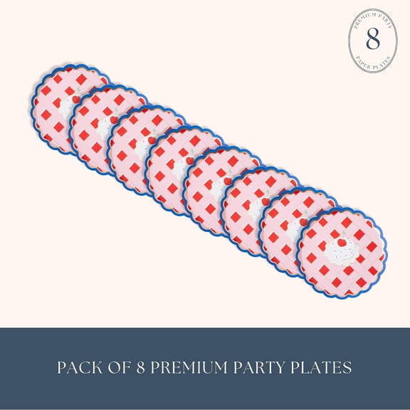 DFVYU-Bonjour Fte Cherry Pie Small Paper Party Plates | Premium Party Supplies, Gold Foil | 4th of July, Summer Celebrations, Cherry-Themed Parties, Birthday Parties, Dessert Tables | Pack of 8, 8.5