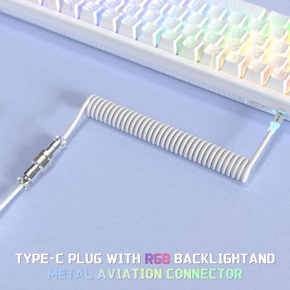 DFVYU-C01 Ultra Custom Coiled USB C to A Cable for Mechanical Keyboard,RGB Light Plug,Double-Sleeved Gaming Cable with Detachable Metal Aviator,for Popular Gaming Consoles Keyboard Mouse-White