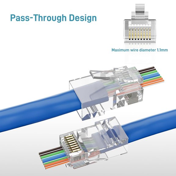 DFVYU-Cat6 Pass Through Connector 110-Pack for Ethernet Cables - Compatible with Cat6/Cat5, Strong Antioxidant Performance, 24-26AWG/Flat Network Cable, RJ45 Keystone Inline Coupler - Transparent