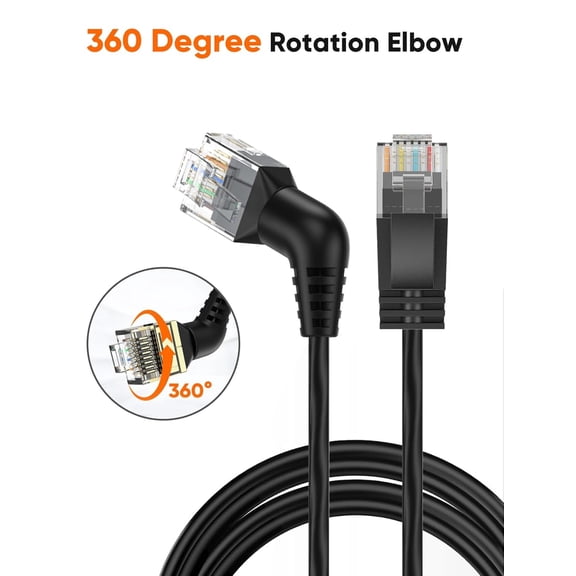DFVYU-Cat6A UTP Extreme Slim Ethernet Cable-10Gbps,500MHz,360Rotatable RJ45 Connector to Straight Head Connector,32AWG,High-Speed Patch Cord for Gaming,Printer,Xbox,Router,TV,PC(3m/9.8ft)