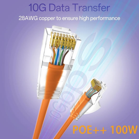 DFVYU-Cat6a Patch Cables 0.5ft (24 Pack) Slim, Cat6 Ethernet Patch Cable Pure Copper, Flexible Cat 6 Patch Cable 550MHZ 10G, Space-Saving Cat 6A Network Cables for Patch Panel, Orange