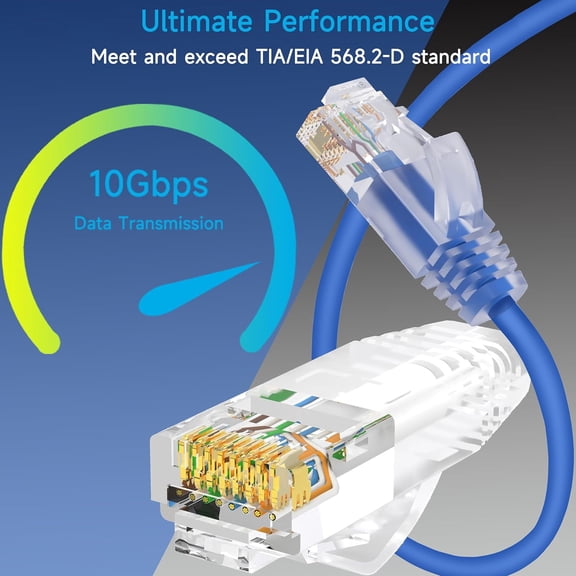 DFVYU-Cat6a Slim Ethernet Patch Cable 1 ft (24 Pack), Cat6a Patch Cable for Data Centers, Cat 6 Cable 10G, Network Patch Cables for Home and Enterprise Network -Blue