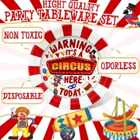 DFVYU-Circus Birthday Party Decorations - Carnival Birthday Party Favors - Carnival Party Supplies - Circus Theme Birthday Party Tableware Set with Plates, Napkins, and Forks