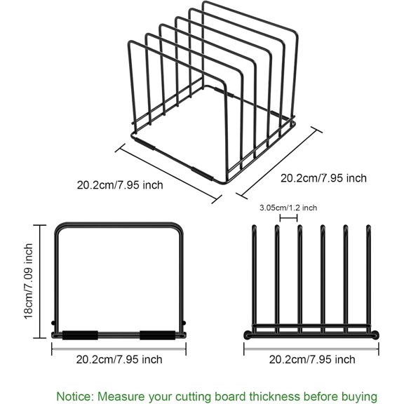 DFVYU-Cutting Board Holder, 1.2 in. Wide Slots Cabinet Organizer for Cookie Sheets & Trays, 7.95 x 7.95 x 7.09 in. Holder Stand with 5 Slots for Bakeware Organizers And Chopping Board Rack (Black)
