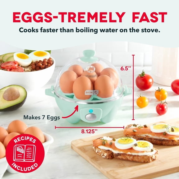 DFVYU-Dash Rapid Egg Cooker - Boiler, Poacher & Steamer - Includes Measuring & Recipe Guide - Dishwasher Safe - BPA Free - Holds 7 Eggs, Aqua