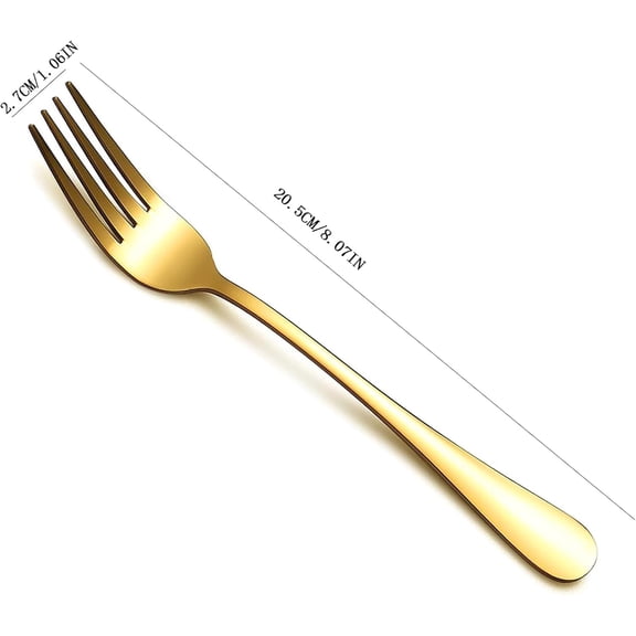 DFVYU-Dinner Forks Set, 8 Inch Set of 6 Gold Food Grade Stainless Steel Forks, Table Forks, Cutlery Forks, Mirror Finish, Dishwasher Safe, Use for Home, Kitchen or Restaurant