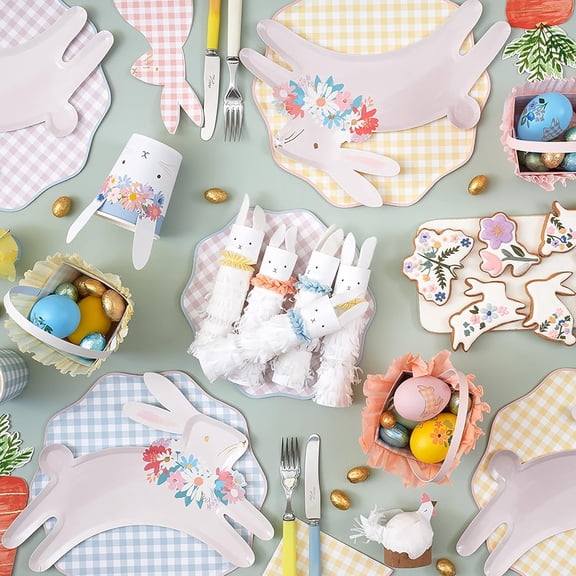 DFVYU-Easter Gingham Paper Plates, Pack of 12 Disposable Plates for Party, Festive Easter Party Decorations