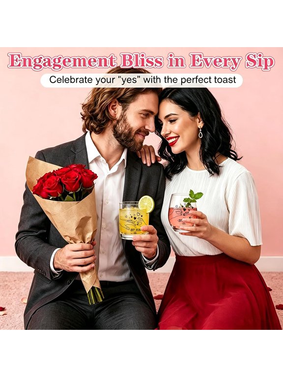 -Engagement Gifts for Couples 2026, His and Hers Ring Finger Wine & Whiskey Glass Set with Box, Unique Bridal Shower Engagement Party Decorations, Wedding Gift for Newlyweds, Fiance Fiancee, Mr