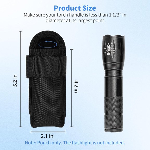 DFVYU-Flashlight Pouch Duty Belt Holster, Open Top Nylon MOLLE Carrier Secure Tactical Light Carry Case Tool Gear Sheath Strap Clip for Short Handle Torch