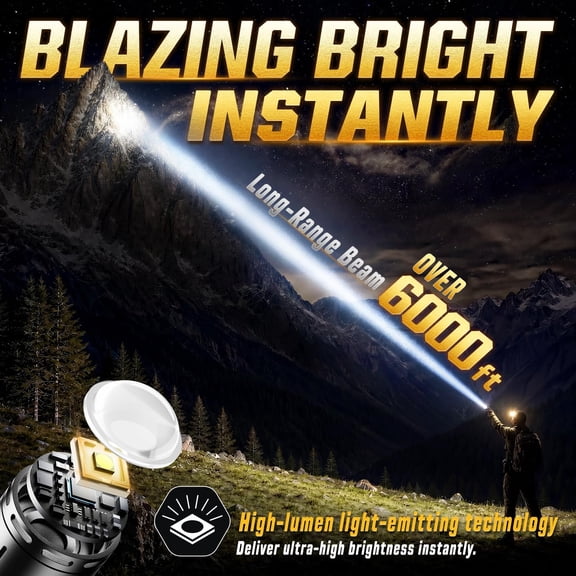 DFVYU-Flashlights High Lumens Rechargeable, 100000 Super Bright LED Tactical Flashlight with COB Side Light, 5000mAh USB-C Fast Charging, Zoomable, IP67 Waterproof, Emergency Flashlight for Camping H