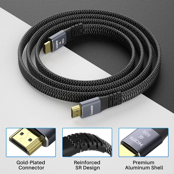 DFVYU-Flat HDMI Cable (2 Pack, 6FT+ 6FT), 4K HDMI High Speed Braided Cord, Pure Copper, Supports 4K@60Hz 2160p 1080p HDR HDCP 2.2 ARC Full 3D (with 25 Ties and 2 HDMI Adapters)- 6 Feet-2 Pack