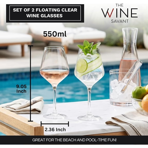 DFVYU-Floating Wine Glasses for Pool (18 Oz | Set of 2) - That Float | Shatterproof Poolside | Beach Glass | Outdoor Tritan Plastic Wine Glasses with Stem for Patio, Picnic