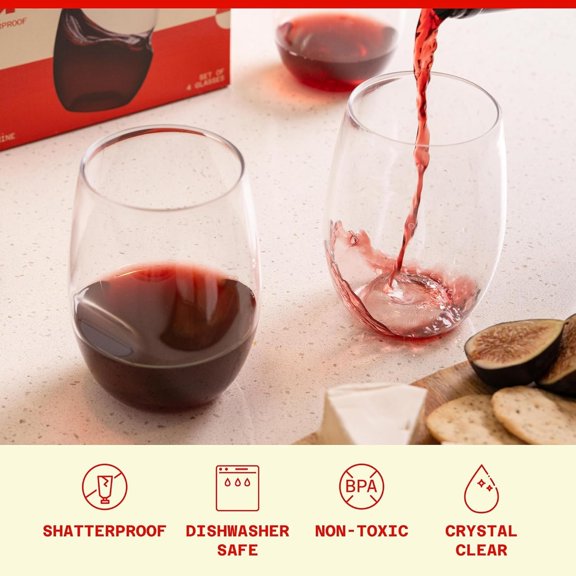 DFVYU-GOVINO Unbreakable Plastic Wine Glasses - Stemless Shatterproof Tritan Glassware, Fancy Cups That Look Like Glass, 16oz, Set of 2