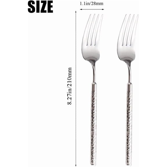 DFVYU-Hammered Silverware Dinner Fork, Stainless Steel Table Flatware Mirror Polished Utensil, Tableware Fork for Home, Kitchen, Weddings, Parties or Restaurant, 2 Pieces