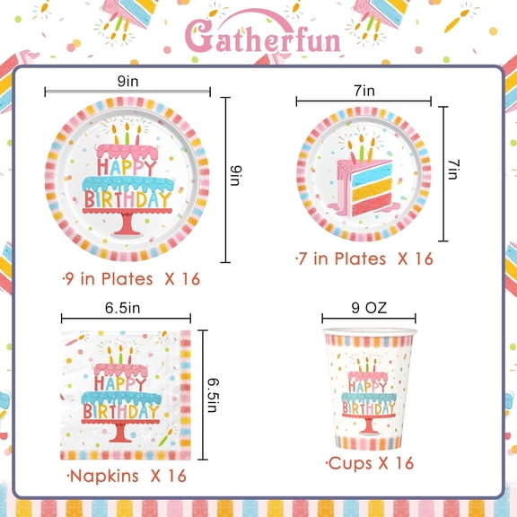 DFVYU-Happy Birthday Party Supplies Set for 16 -Kit with Cake Design - Includes Happy Birthday Plates and Napkins, Disposable Paper Cups, Serves 16