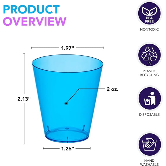 DFVYU-Hard Plastic 2-Ounce Shot/Shooter Glasses, Neon Blue, 50 Count