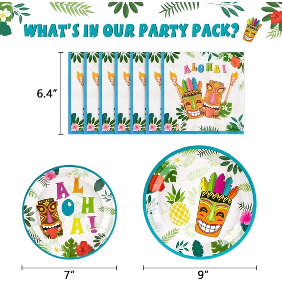 DFVYU-Hawaiian Luau Party Supplies - 48 PCS Luau Plates And Napkins Tropical Tiki Birthday Decorations Hawaiian Paper Plates Tableware Set for Summer Pool Beach Party Serves 16 Guests
