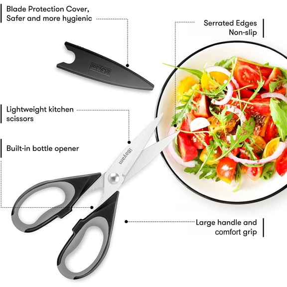 DFVYU-Kitchen Gadgets Utensils Set for Home, 8.5" Kitchen Scissors with Sheath, Black Cooking Scissors, All Purpose Shears