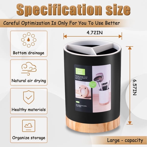 DFVYU-Kitchen Utensil Holder Tableware Storage Bucket, Spoon Chopsticks Fork Drain Rack Utensil Crock for Counter, Household 3-Format Tableware Drainer with Removable Divider and Wooden Base