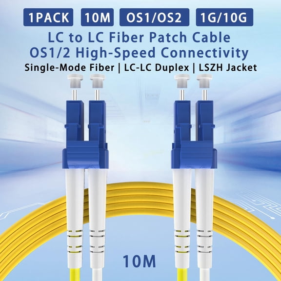 DFVYU-LC to LC Duplex Fiber Patch Cable 10M (32.8ft), OS1/OS2 Single Mode 9/125m SMF, LSZH Jacket, LC UPC Cables, 1G/10G Ethernet Duplex Jumper Cord for Data Center, Enterprise, Telecom